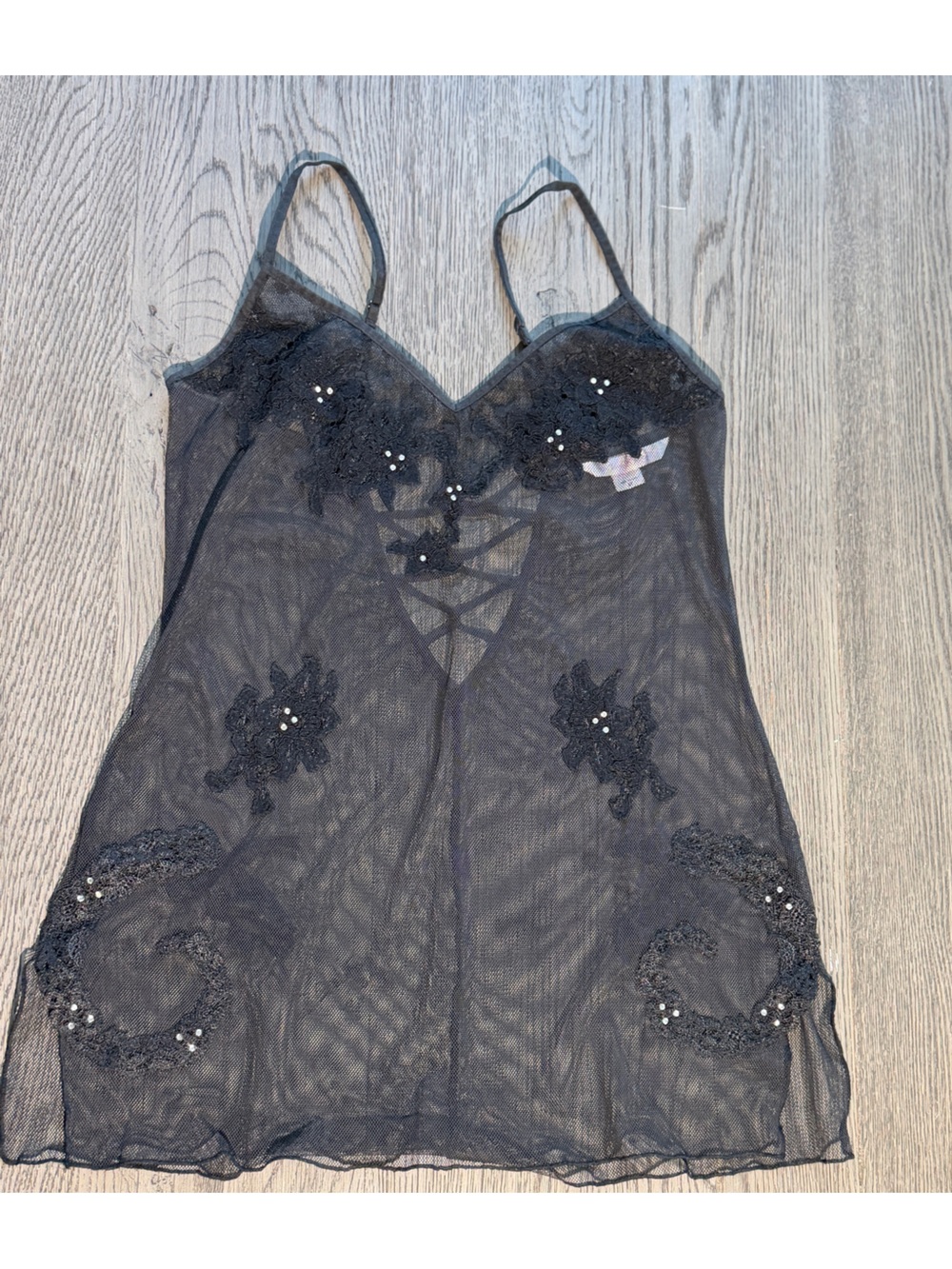 Victoria’s Secret Vintage Babydoll Slip Nightie Medium Sheer Black Embellished